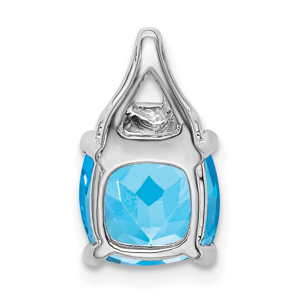 14k White Gold Cushion Blue Topaz and Diamond Pendant (1.2 grams)