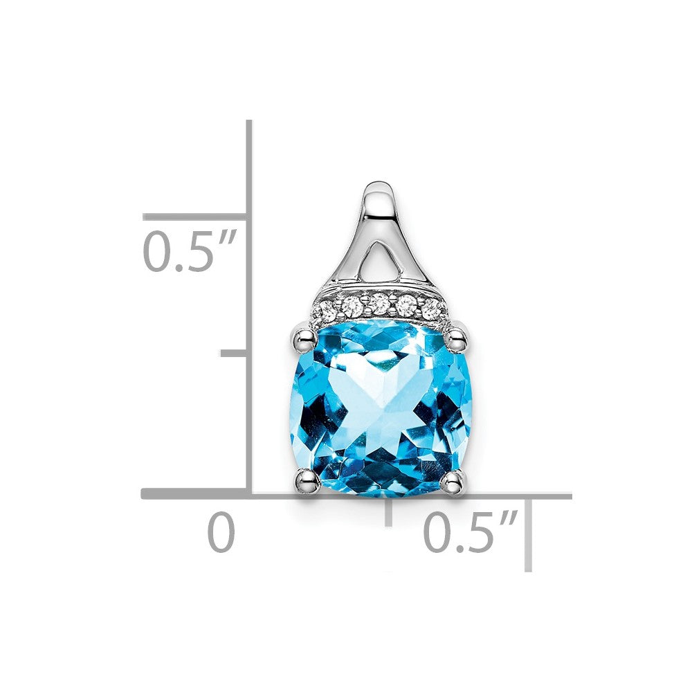 14k White Gold Cushion Blue Topaz and Diamond Pendant (1.2 grams)
