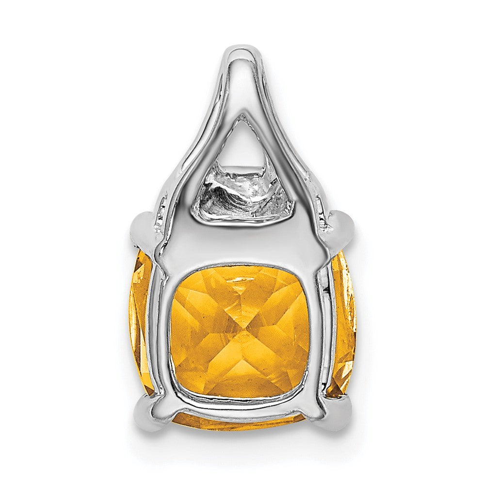 14k White Gold Cushion Citrine and Diamond Pendant (1.2 grams)
