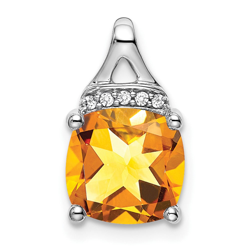14k White Gold Cushion Citrine and Diamond Pendant (1.2 grams)