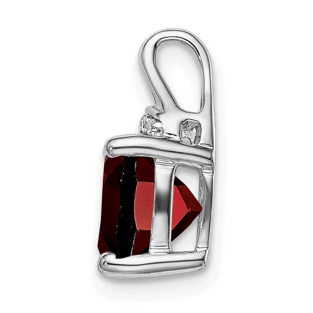 14k White Gold Cushion Garnet and Diamond Pendant (1.2 grams)