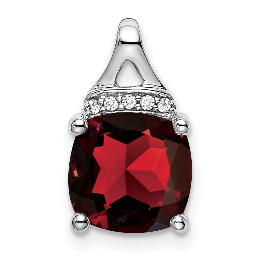 14k White Gold Cushion Garnet and Diamond Pendant (1.2 grams)