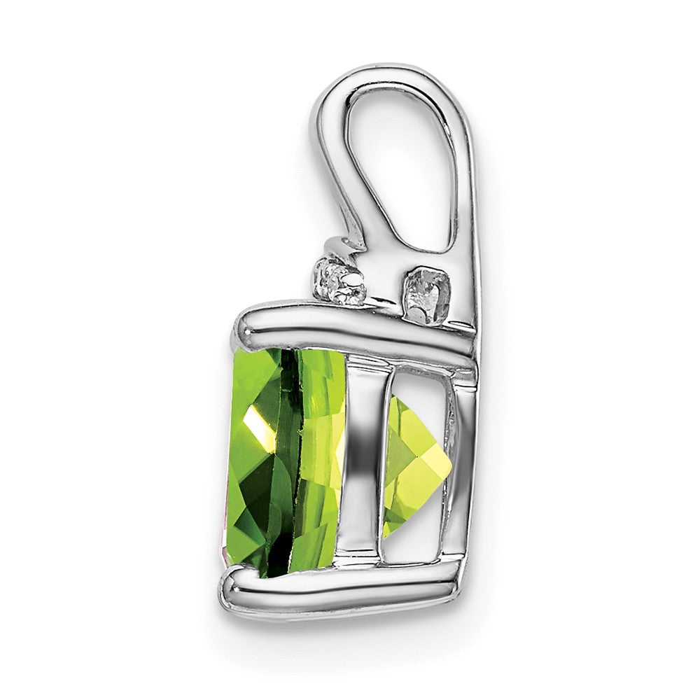 14k White Gold Cushion Peridot and Diamond Pendant (1.2 grams)