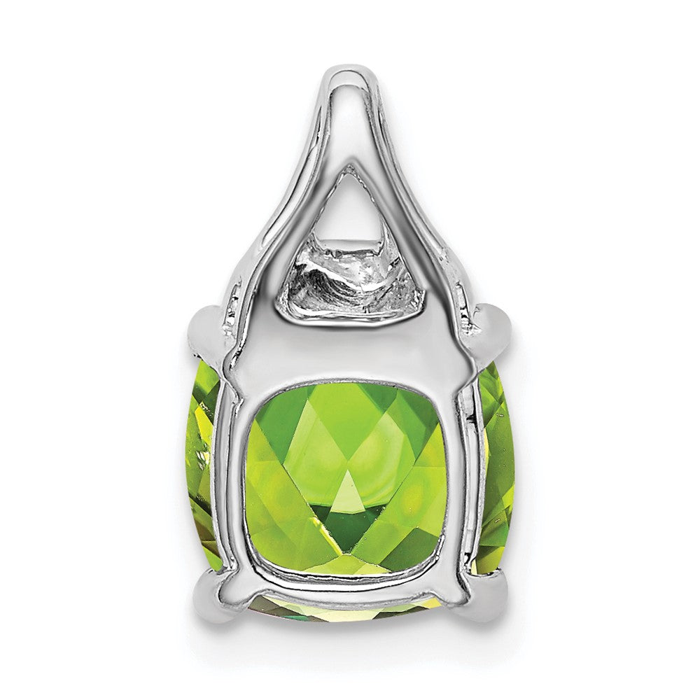 14k White Gold Cushion Peridot and Diamond Pendant (1.2 grams)