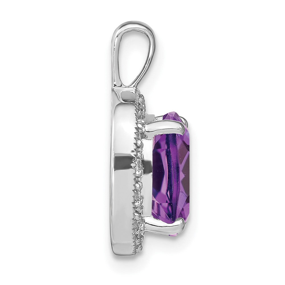 14k White Gold Cushion Amethyst and Diamond Pendant (2.4 grams)
