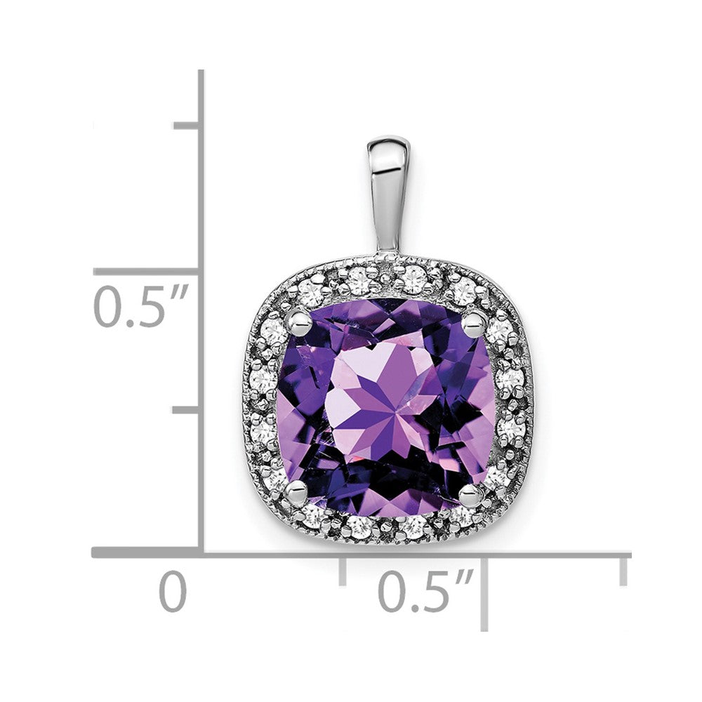 14k White Gold Cushion Amethyst and Diamond Pendant (2.4 grams)