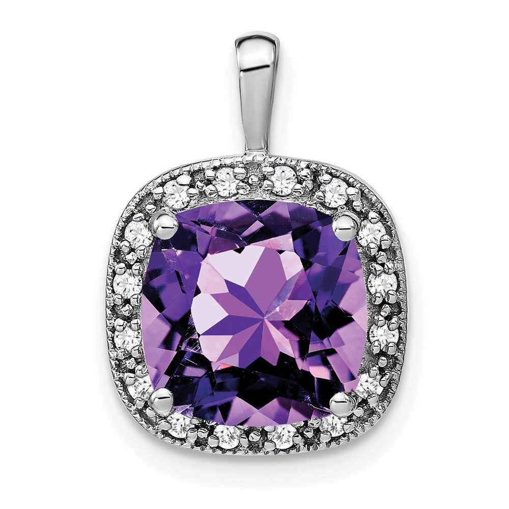 14k White Gold Cushion Amethyst and Diamond Pendant (2.4 grams)