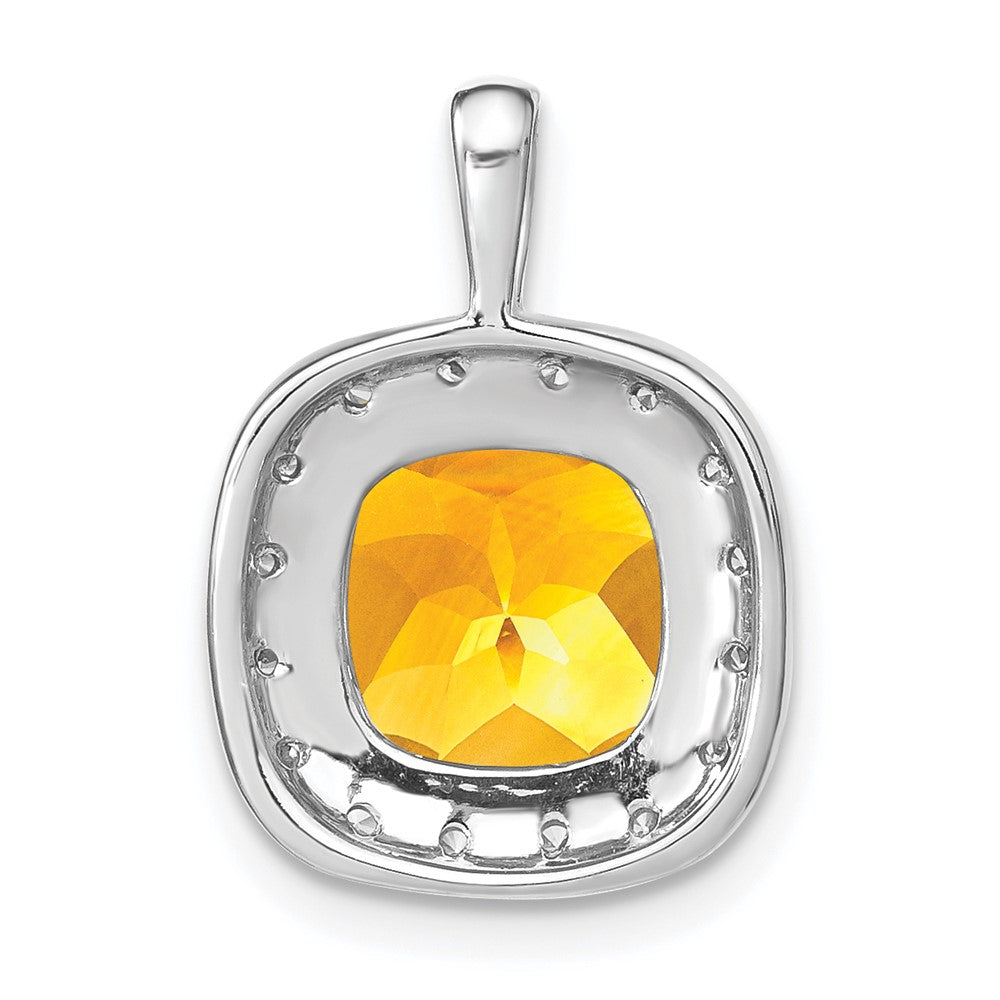 14k White Gold Cushion Citrine and Diamond Pendant (2.4 grams)