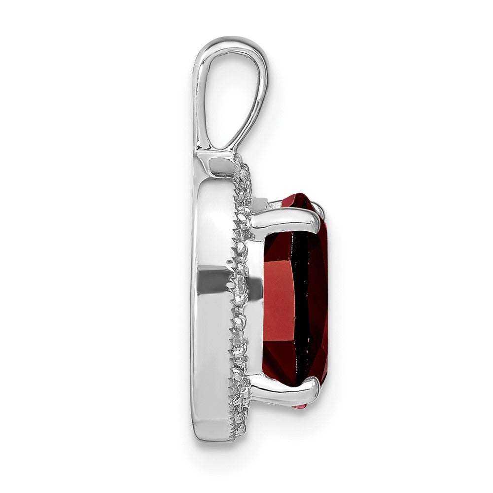 14k White Gold Cushion Garnet and Diamond Pendant (2.4 grams)