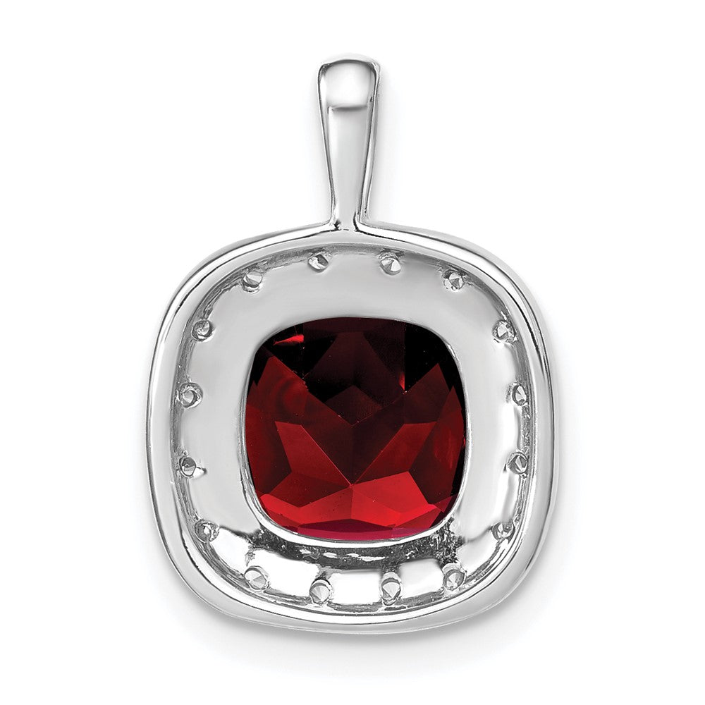 14k White Gold Cushion Garnet and Diamond Pendant (2.4 grams)