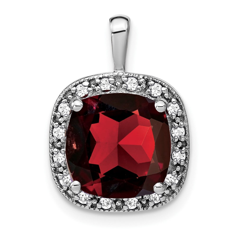 14k White Gold Cushion Garnet and Diamond Pendant (2.4 grams)