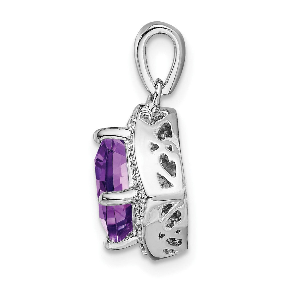 14k White Gold Cushion Amethyst and Diamond Pendant (2.2 grams)