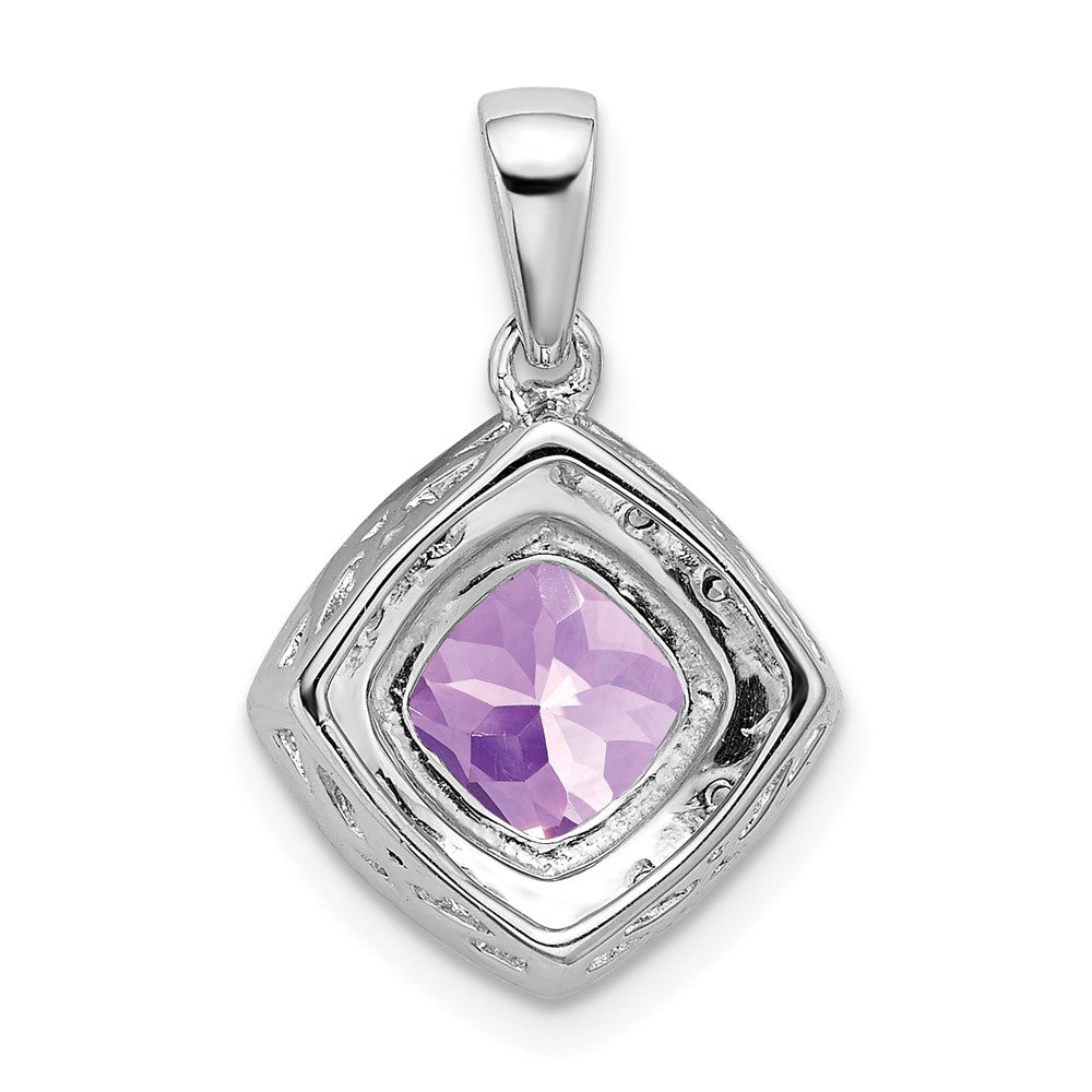 14k White Gold Cushion Amethyst and Diamond Pendant (2.2 grams)