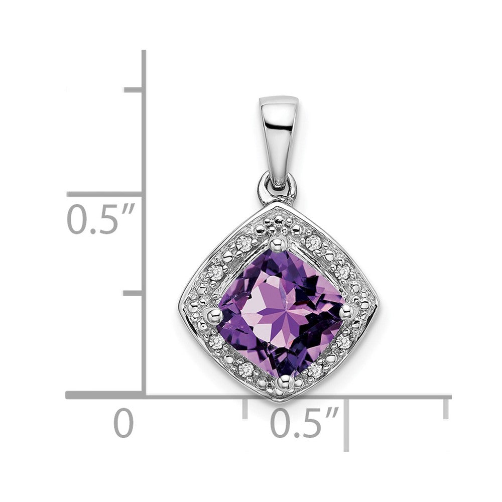14k White Gold Cushion Amethyst and Diamond Pendant (2.2 grams)