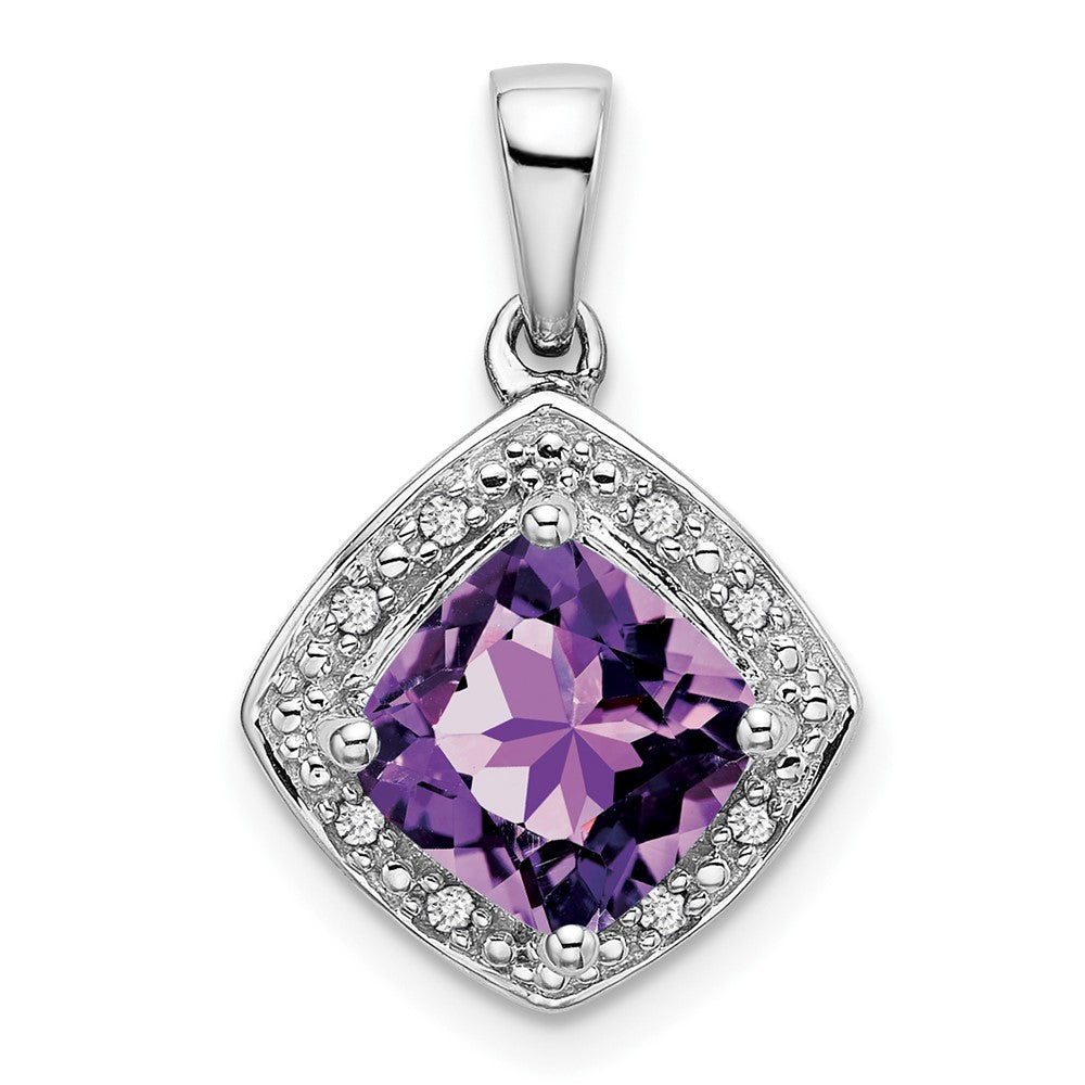 14k White Gold Cushion Amethyst and Diamond Pendant (2.2 grams)