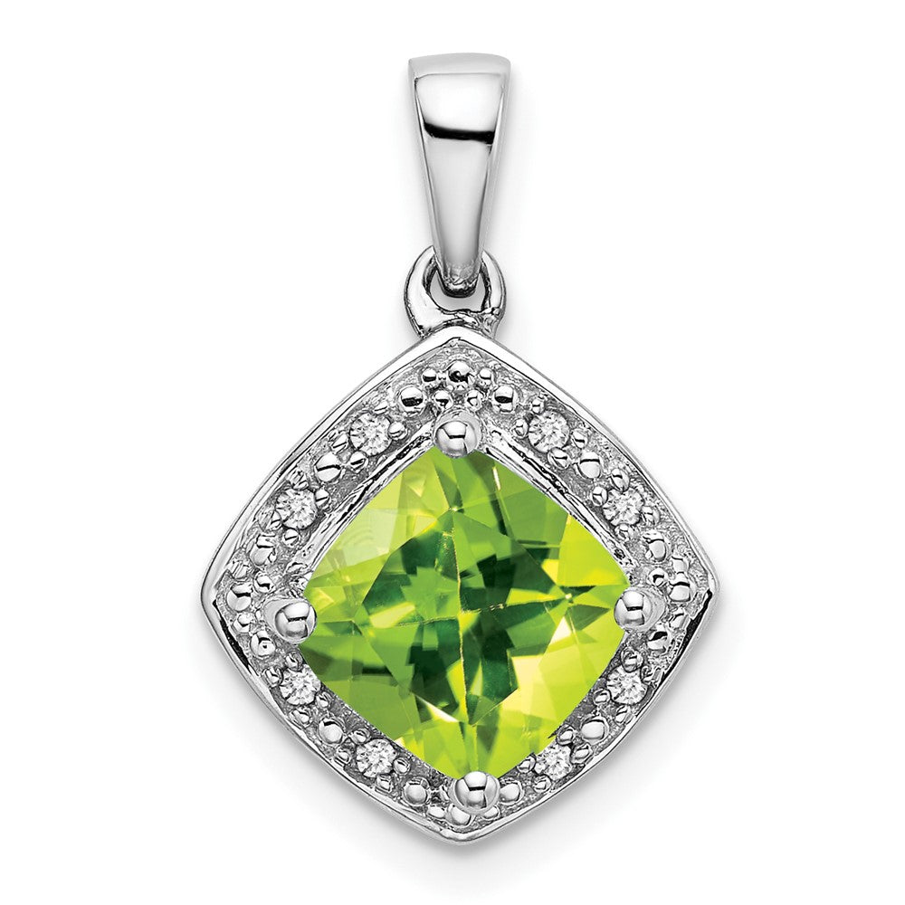 14k White Gold Cushion Peridot and Diamond Pendant (2.2 grams)