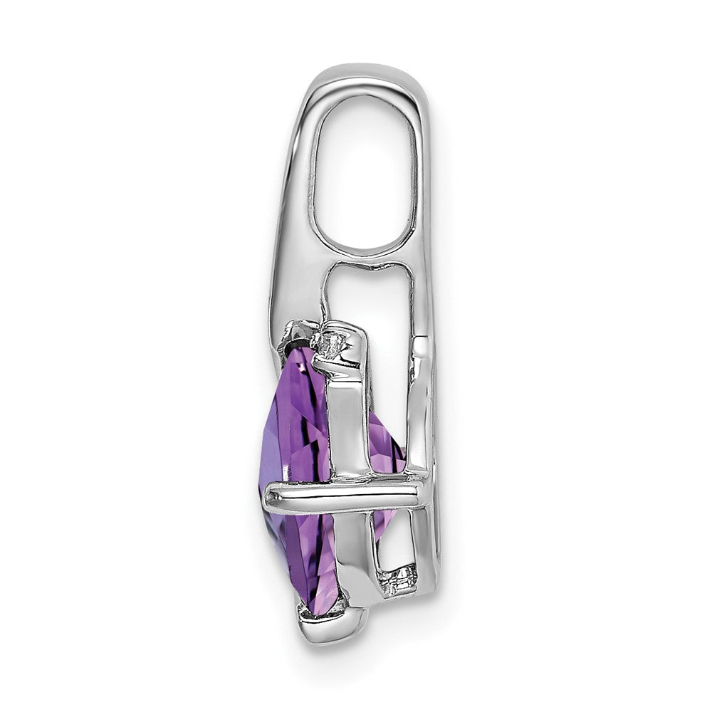 14k White Gold Cushion Amethyst and Diamond Pendant (1.2 grams)