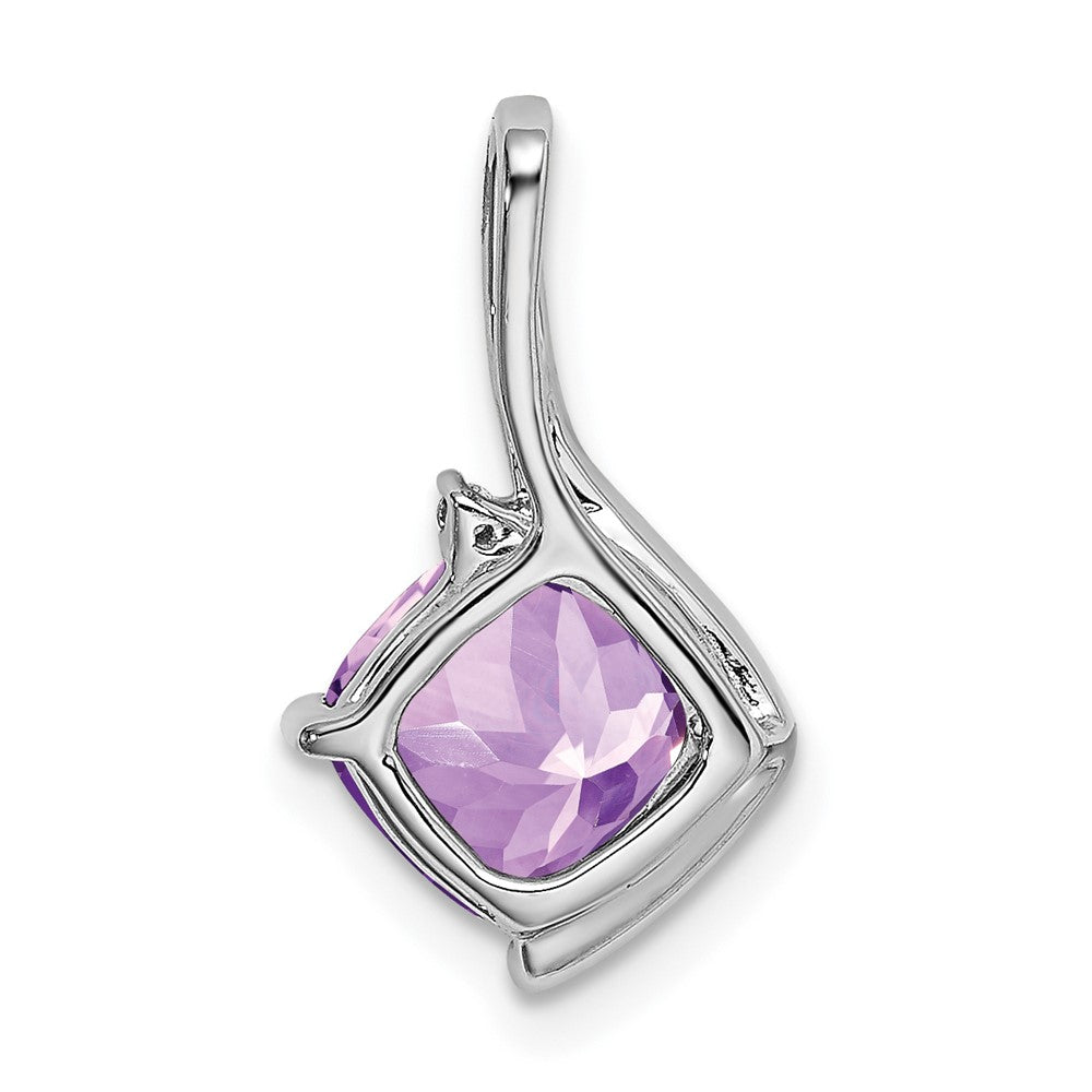 14k White Gold Cushion Amethyst and Diamond Pendant (1.2 grams)