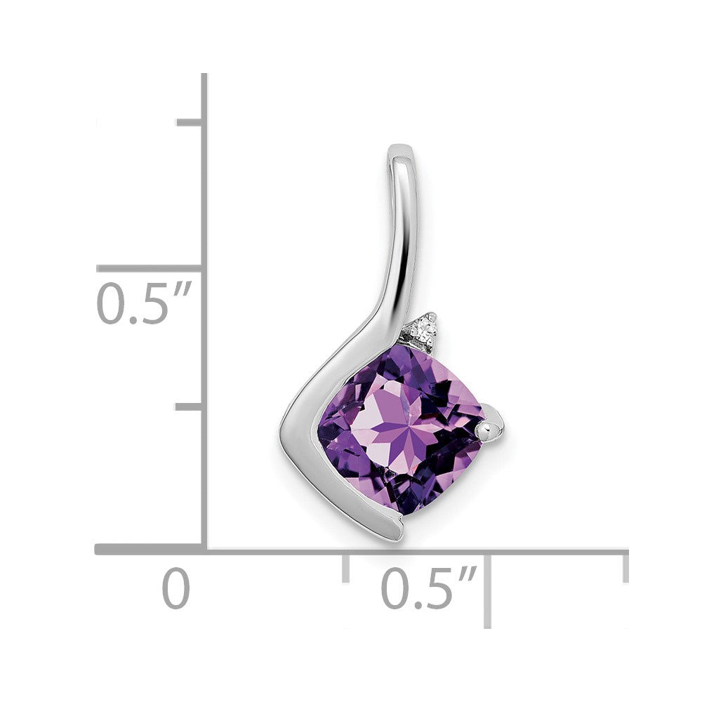 14k White Gold Cushion Amethyst and Diamond Pendant (1.2 grams)