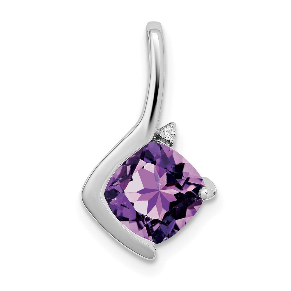 14k White Gold Cushion Amethyst and Diamond Pendant (1.2 grams)