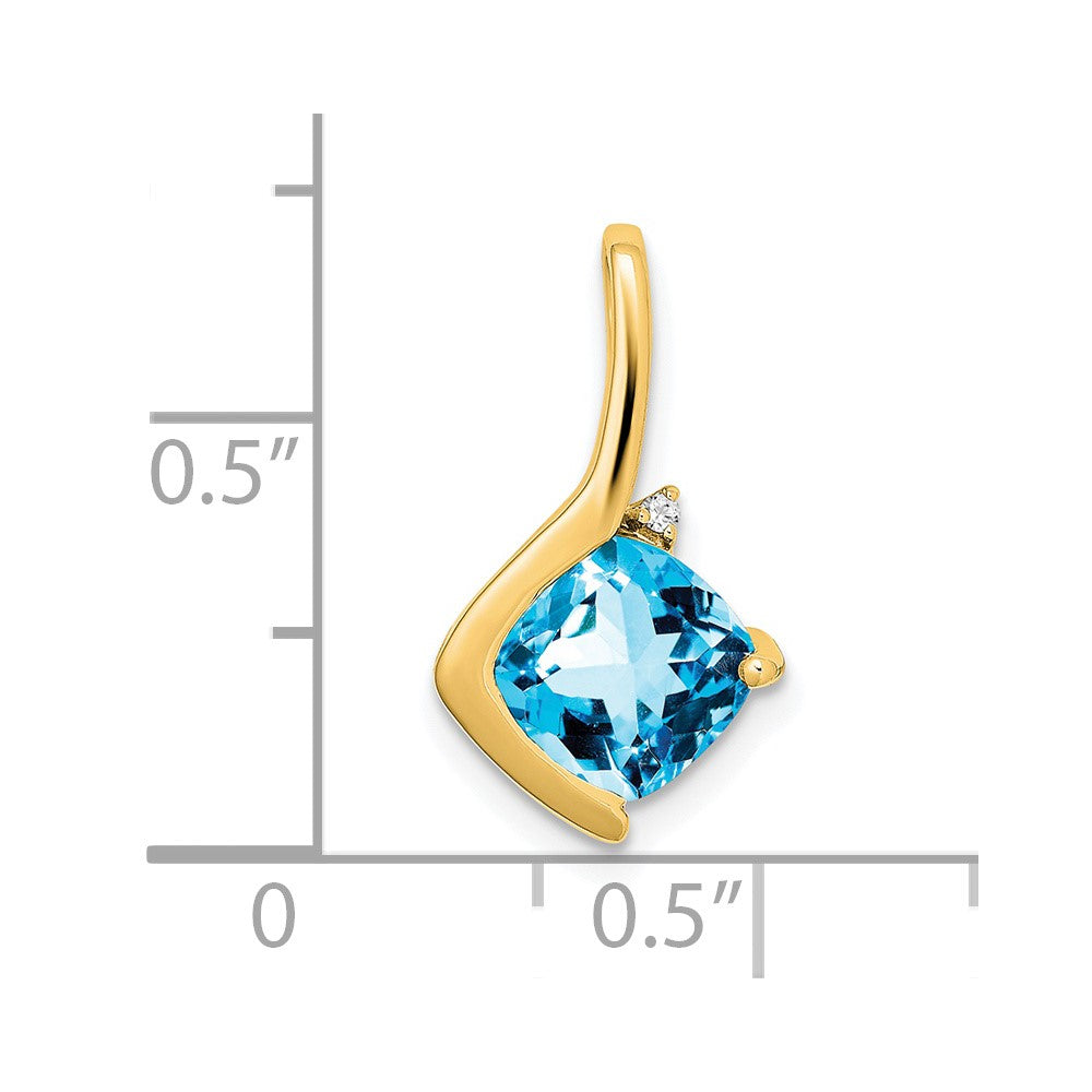 14k Cushion Blue Topaz and Diamond Pendant (1.2 grams)