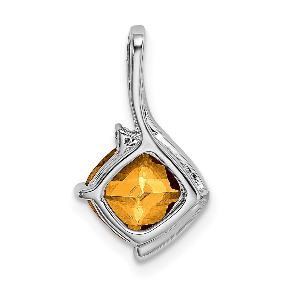 14k White Gold Cushion Citrine and Diamond Pendant (1.2 grams)