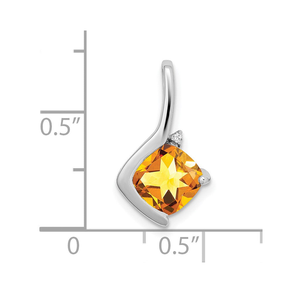14k White Gold Cushion Citrine and Diamond Pendant (1.2 grams)