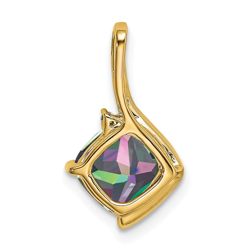 14k Cushion Mystic Fire Topaz and Diamond Pendant (1.2 grams)