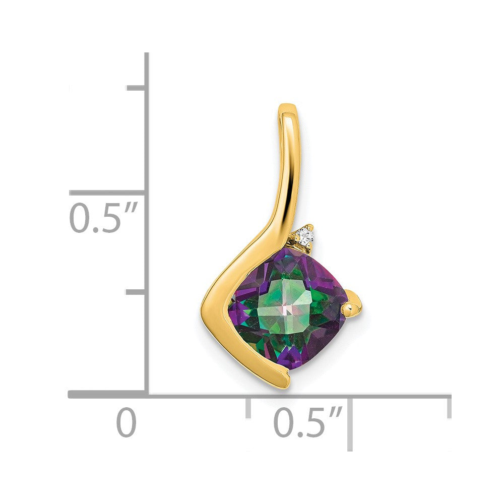 14k Cushion Mystic Fire Topaz and Diamond Pendant (1.2 grams)