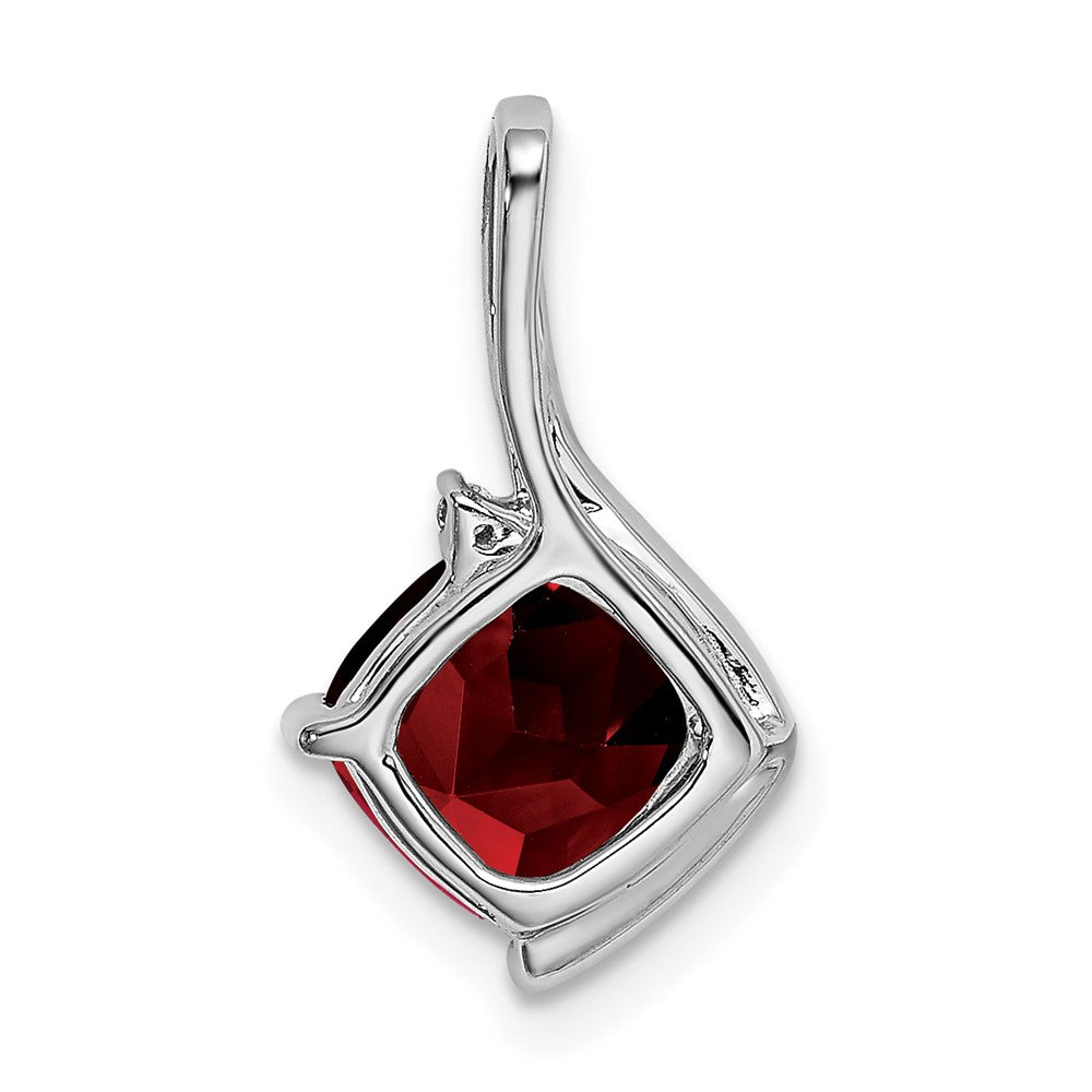 14k White Gold Cushion Garnet and Diamond Pendant (1.2 grams)