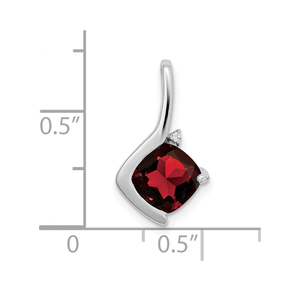 14k White Gold Cushion Garnet and Diamond Pendant (1.2 grams)