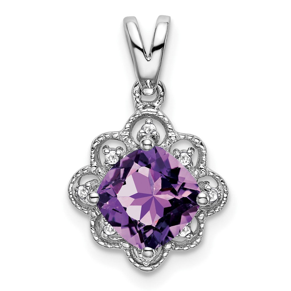 14k White Gold Amethyst and Diamond Scalloped Pendant (1.15 grams)