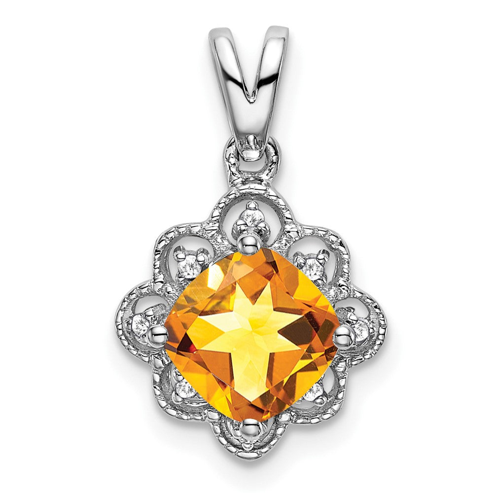 14k White Gold Citrine and Diamond Scalloped Pendant (1.15 grams)