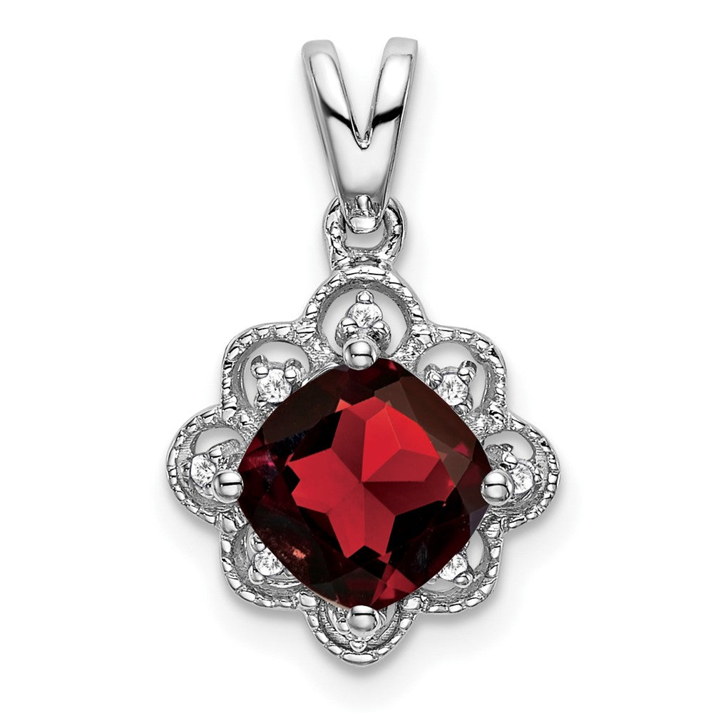 14k White Gold Garnet and Diamond Scalloped Pendant (1.15 grams)