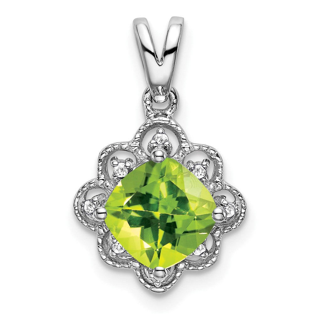 14k White Gold Peridot and Diamond Scalloped Pendant (1.15 grams)