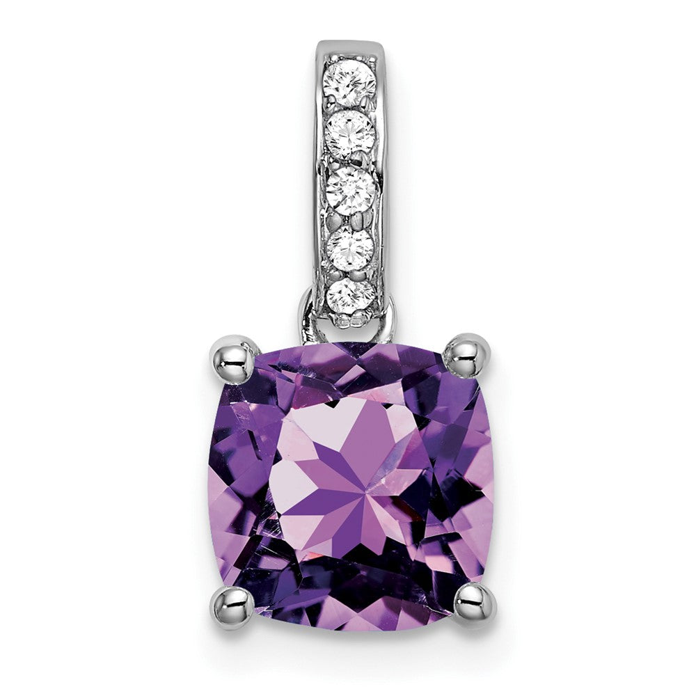 14k White Gold Cushion Amethyst and Diamond Pendant (1.1 grams)