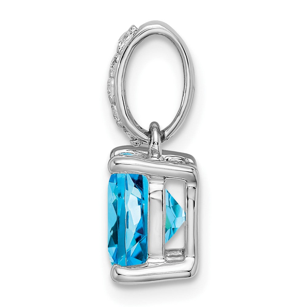 14k White Gold Cushion Blue Topaz and Diamond Pendant (1.1 grams)