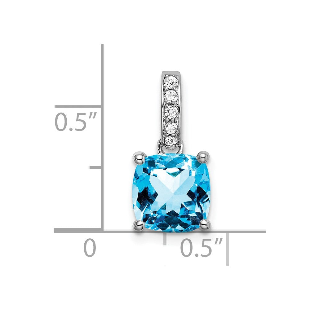 14k White Gold Cushion Blue Topaz and Diamond Pendant (1.1 grams)