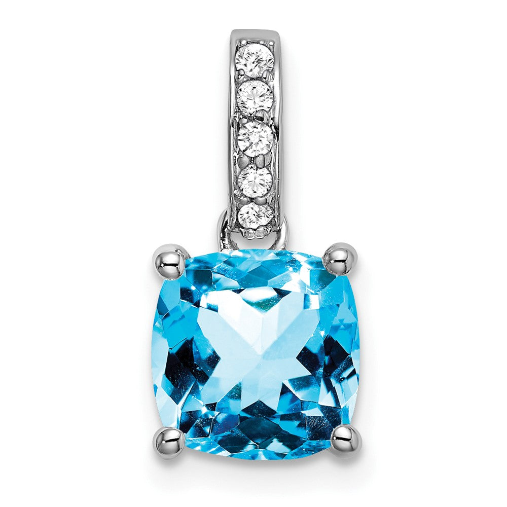 14k White Gold Cushion Blue Topaz and Diamond Pendant (1.1 grams)