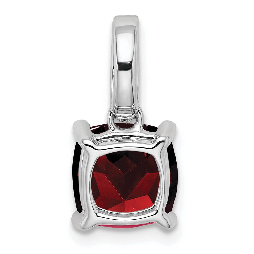14k White Gold Cushion Garnet and Diamond Pendant (1.1 grams)