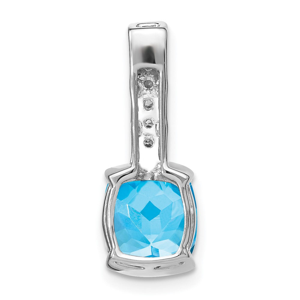 14k White Gold Cushion Blue Topaz and Diamond Pendant (2 grams)