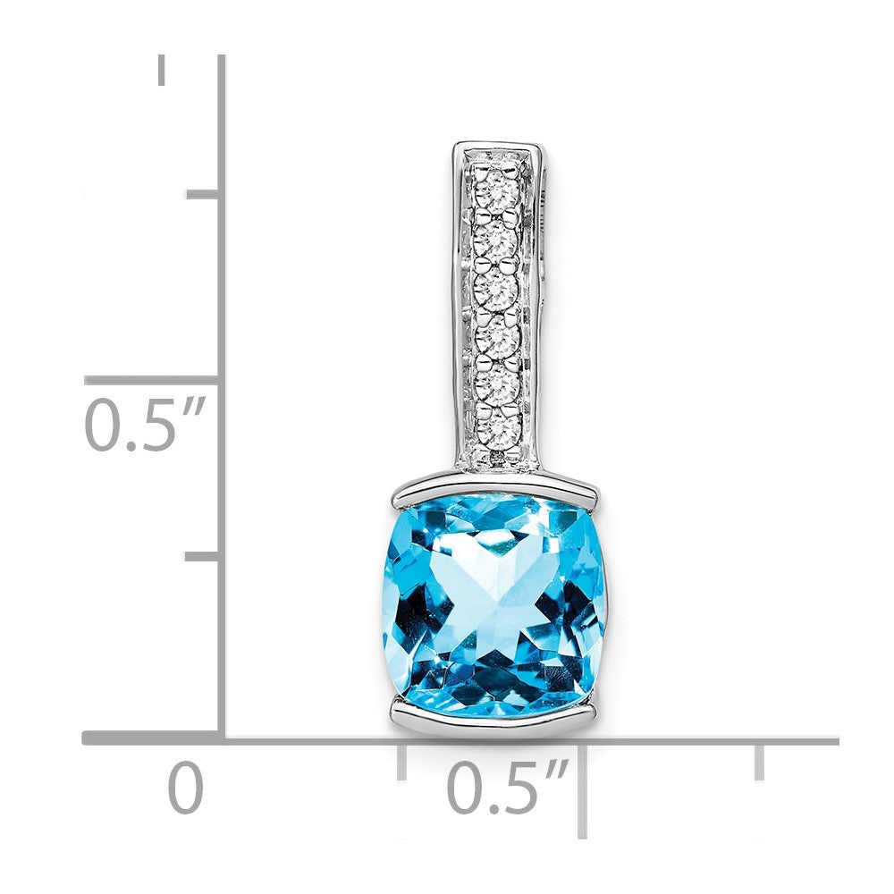 14k White Gold Cushion Blue Topaz and Diamond Pendant (2 grams)
