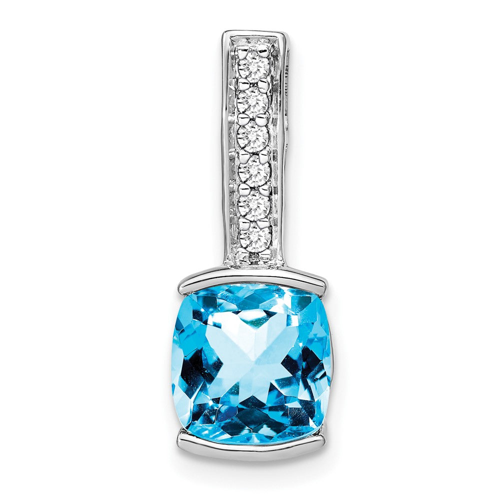 14k White Gold Cushion Blue Topaz and Diamond Pendant (2 grams)