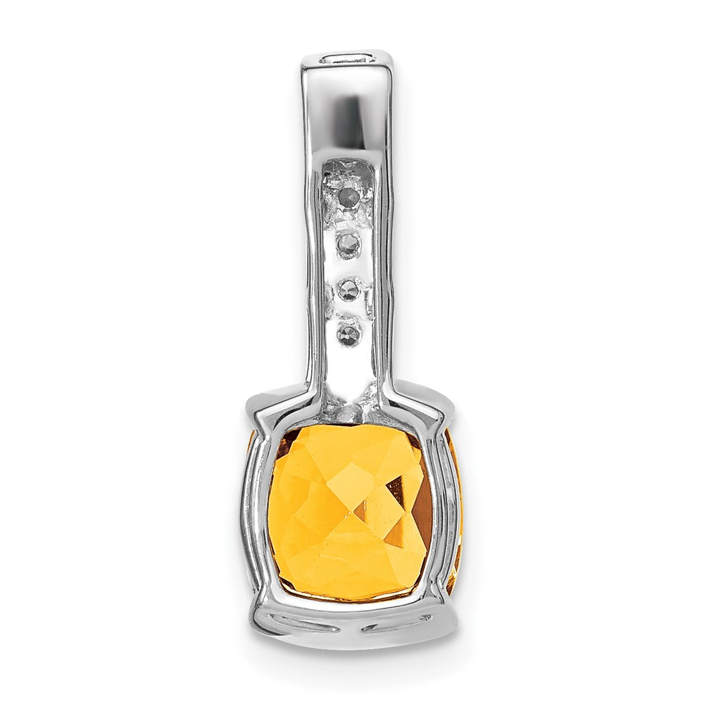 14k White Gold Cushion Citrine and Diamond Pendant (2 grams)
