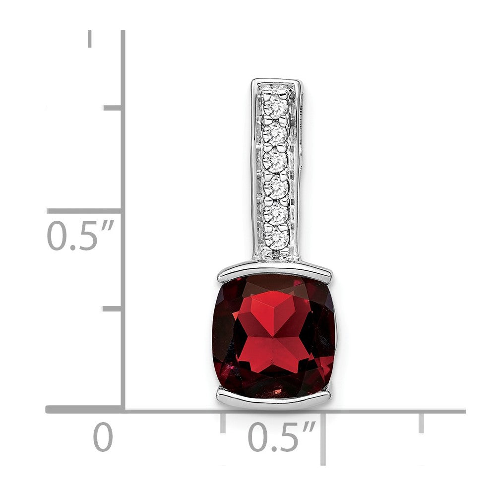14k White Gold Cushion Garnet and Diamond Pendant (2 grams)