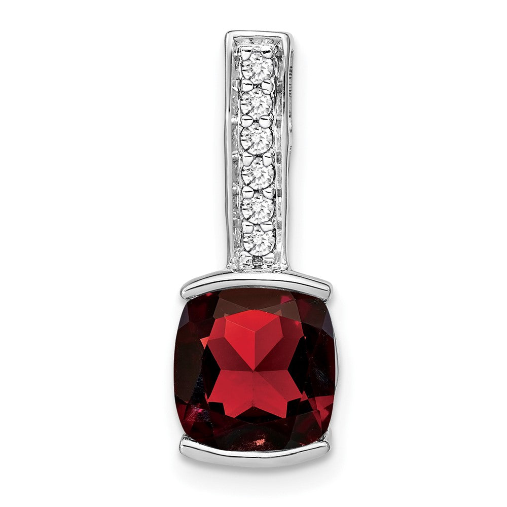 14k White Gold Cushion Garnet and Diamond Pendant (2 grams)