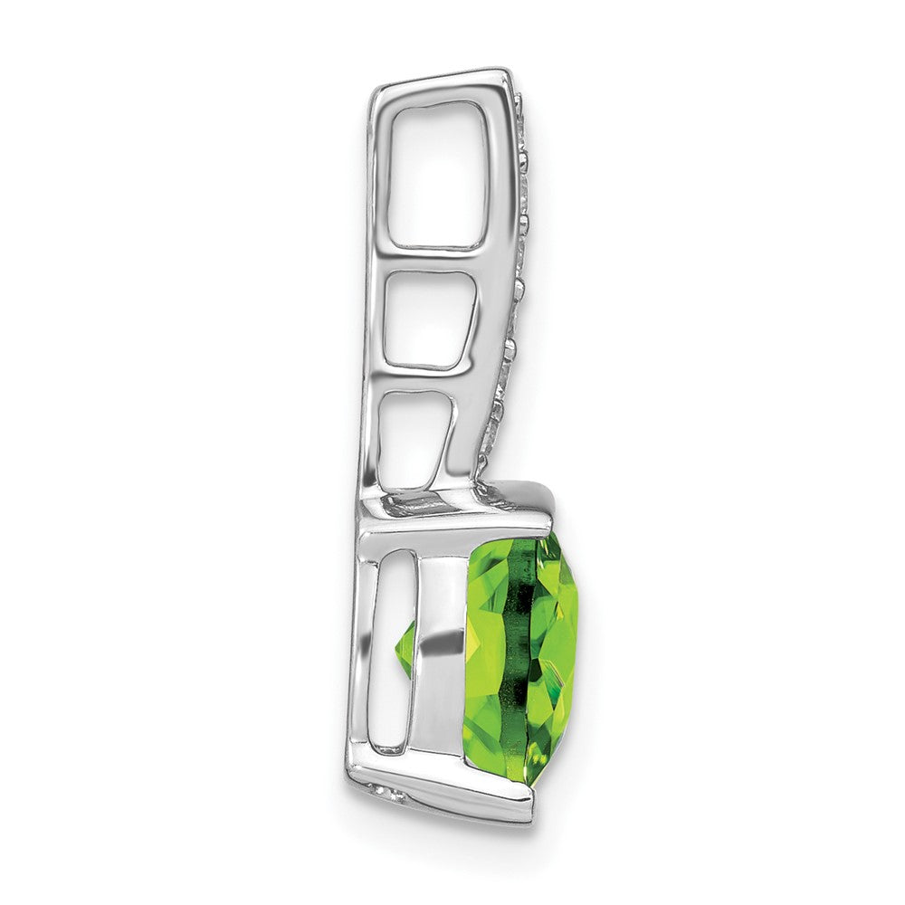 14k White Gold Cushion Peridot and Diamond Pendant (2 grams)