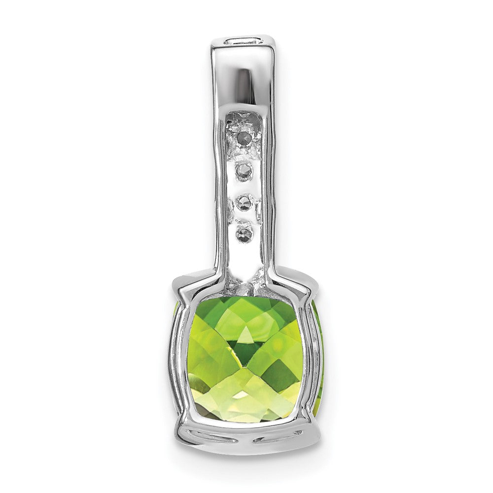 14k White Gold Cushion Peridot and Diamond Pendant (2 grams)