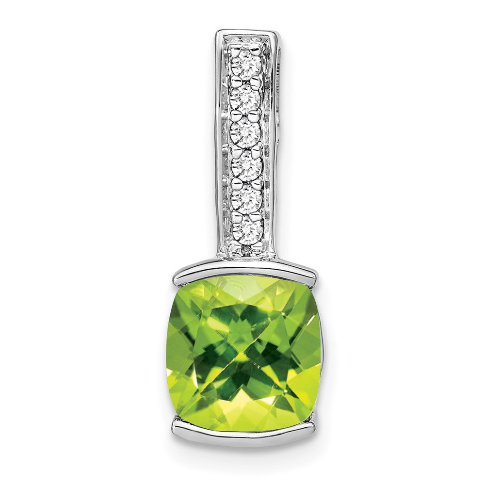 14k White Gold Cushion Peridot and Diamond Pendant (2 grams)