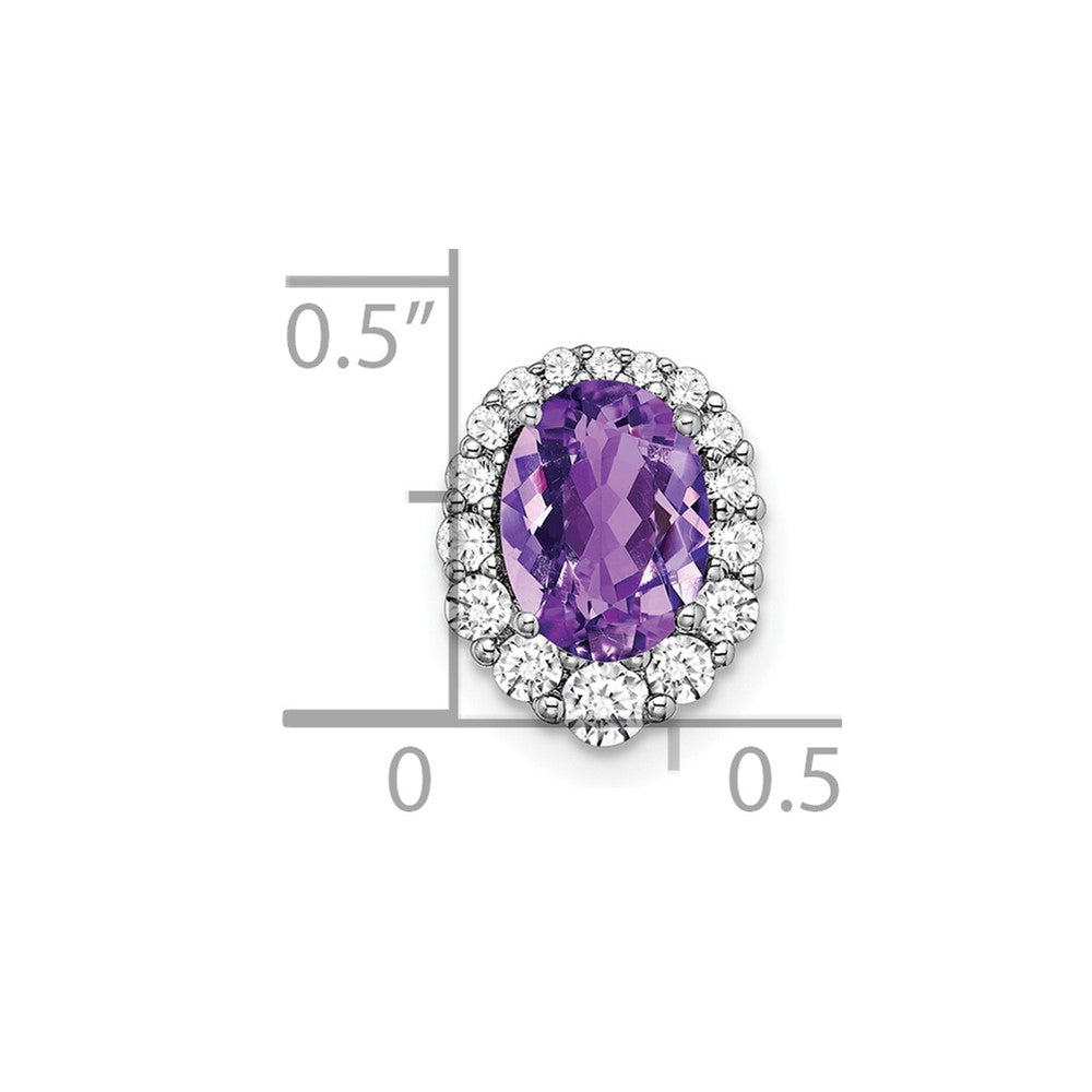 14k White Gold Oval Amethyst and Diamond Halo Chain Slide (0.8 grams)